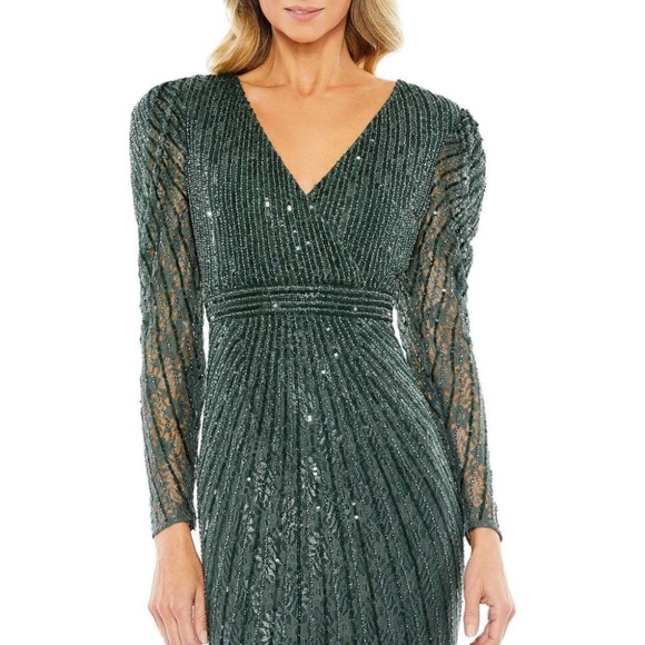 NWT Mac Duggal Beaded Lace Long Sleeve Midi Dress - size 16 - Picture 3 of 8